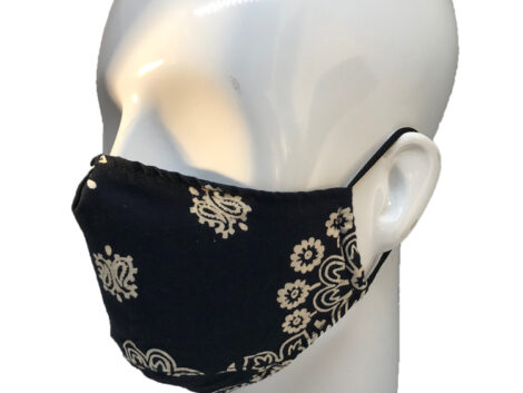 Face Mask - Black Paisley  - Three Layer - Reversible
