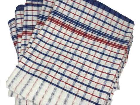 Commercial Cotton Tea Towels – Heavy Duty Red, White & Blue Check – Pack of 10