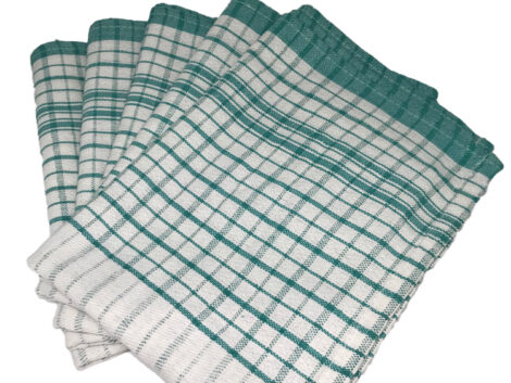 Commercial Cotton Tea Towels – Heavy Duty Green Check Pattern – Pack of 10