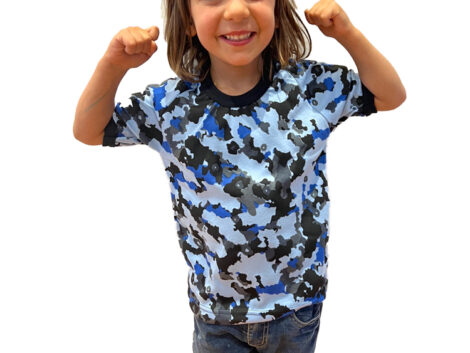 Kids T-Shirt – Blue Camo (Sizes 2–14)