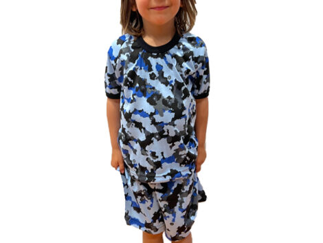 Kids Pyjamas – Blue Camo Short Sleeve (Sizes S–L)