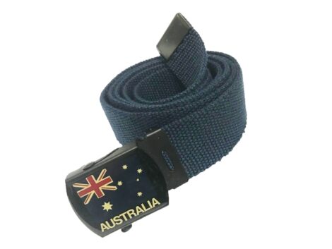 Australian made navy 32mm non-slip webbing belt with Australian Flag buckle