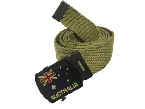 Australian made olive 32mm non-slip webbing belt with Australian Flag buckle