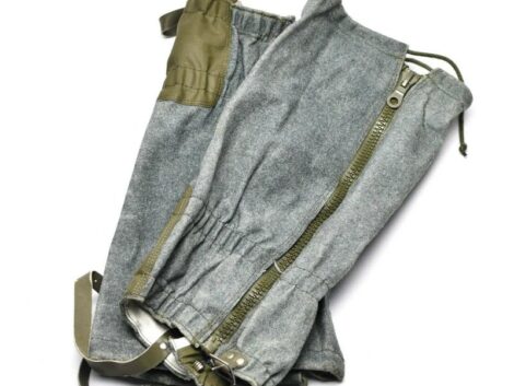 Original Swiss Army surplus alpine gaiters with waterproof rubberised wool construction and heavy-duty side zip